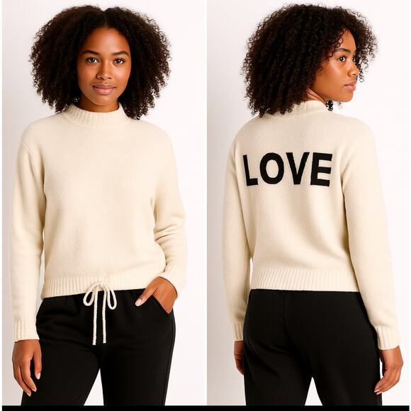 Spiritual Gangster Cream Chenille Sweater Top “LOVE” Back – Women’s Medium - Picture 7 of 10
